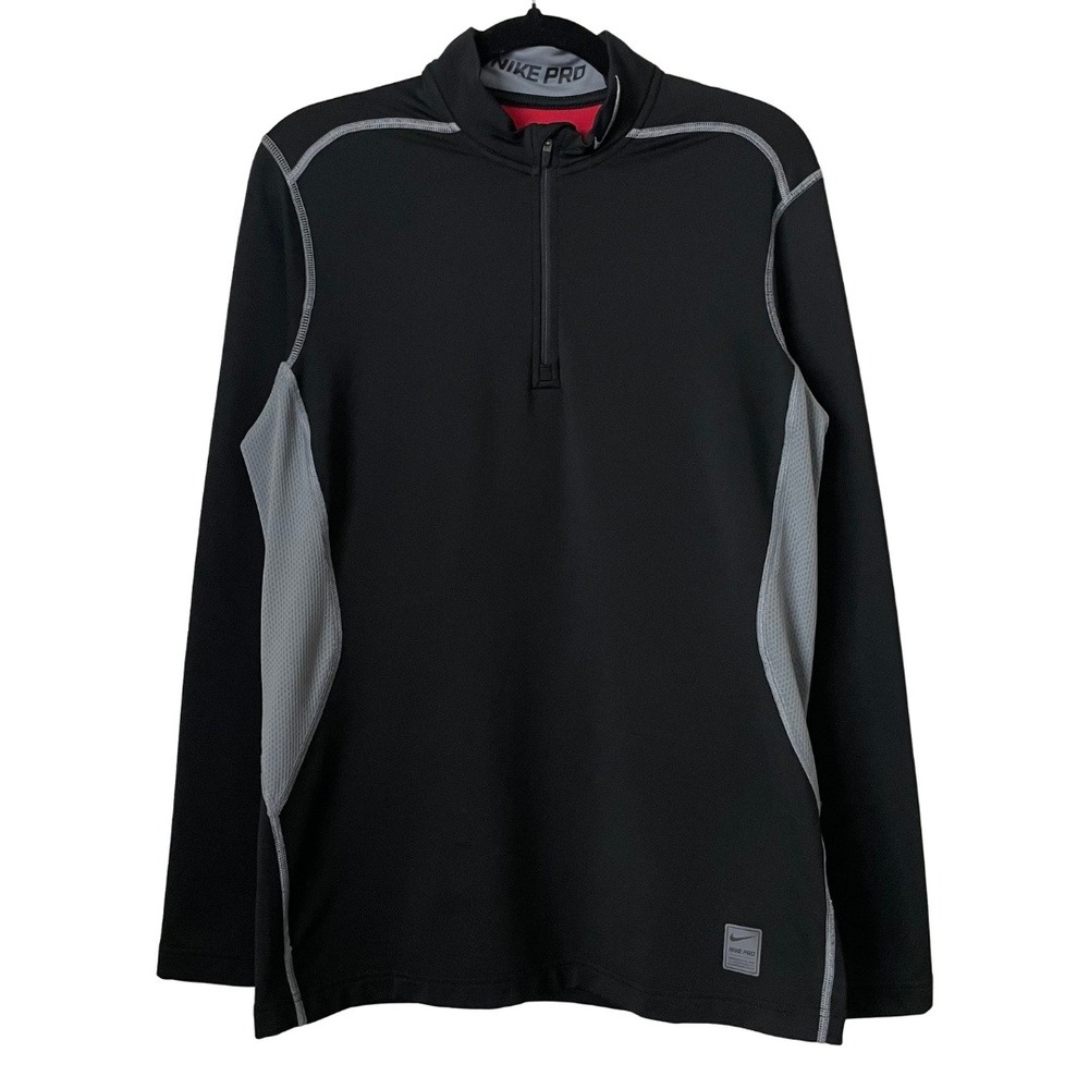 Nike Pro Dri-FIT Fitted 1/4 Zip Training Shirt Mens Medium Black Grey Gym Sporty
